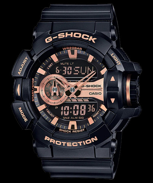 Casio G-Shock Big Case Analog-Digital Black x Rose Gold Tone Accents Watch GA400GB-1A4DR