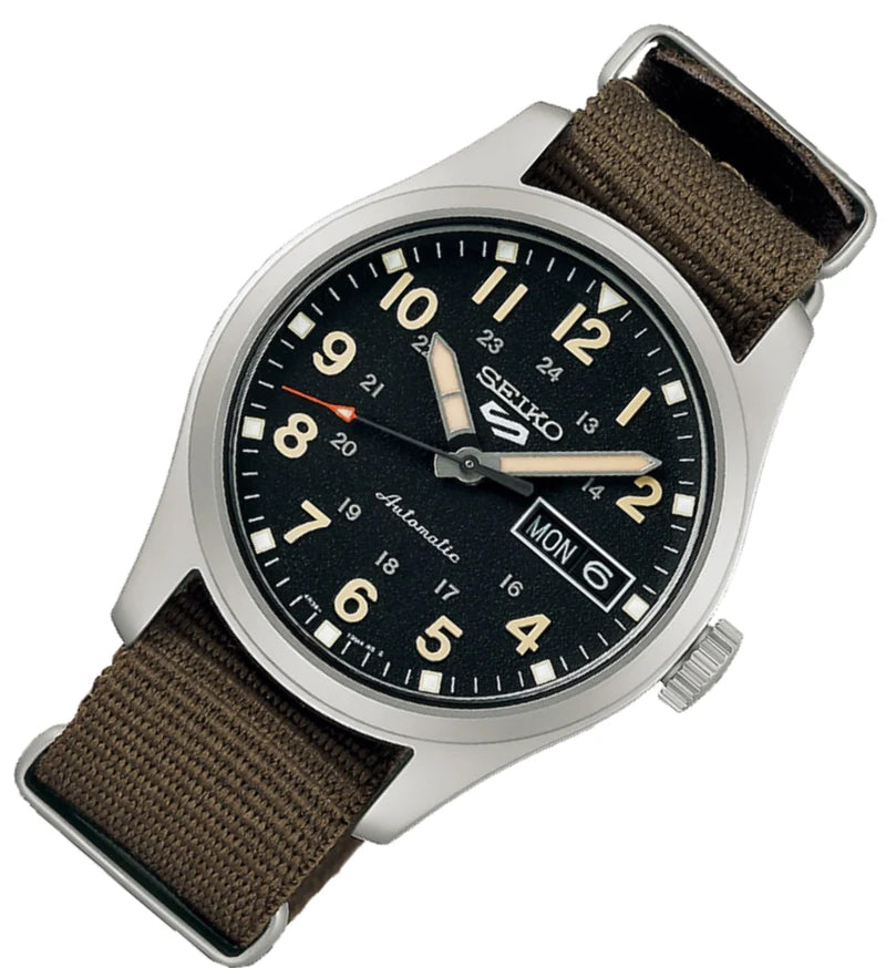 Seiko 5 100M Field Sports Style Black Dial Automatic Nato Strap Watch SRPJ85K1
