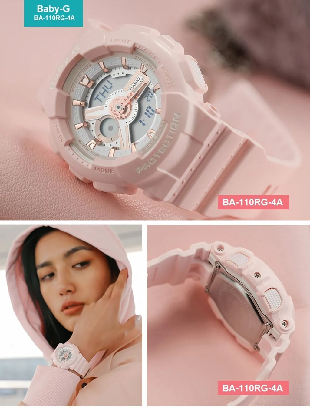 Casio Baby-G BA110 Series Analog-Digital Pink Watch BA110RG-4ADR - Diligence1International