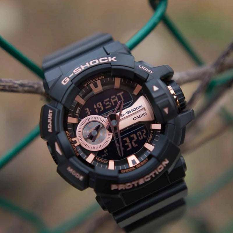 Casio G-Shock Big Case Analog-Digital Black x Rose Gold Tone Accents Watch GA400GB-1A4DR