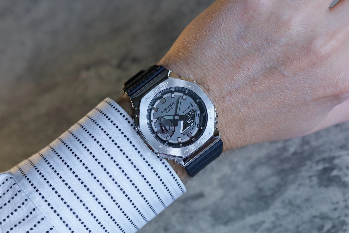 Casio G-Shock Carbon Core Guard Stainless x Grey AP CasiOak Men's Metal Case Watch GM2100-1ADR
