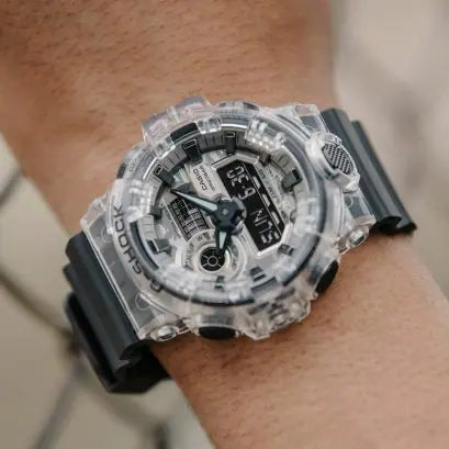 Casio G-Shock Metallic Grey Camo Camouflage Dial Translucent bezel Black Watch GA700SKC-1ADR