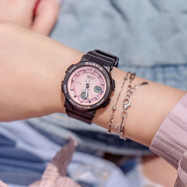 Casio Baby-G Beach Anadigi Traveler Series Pink Dial Black Watch BGA-250-1A3DR