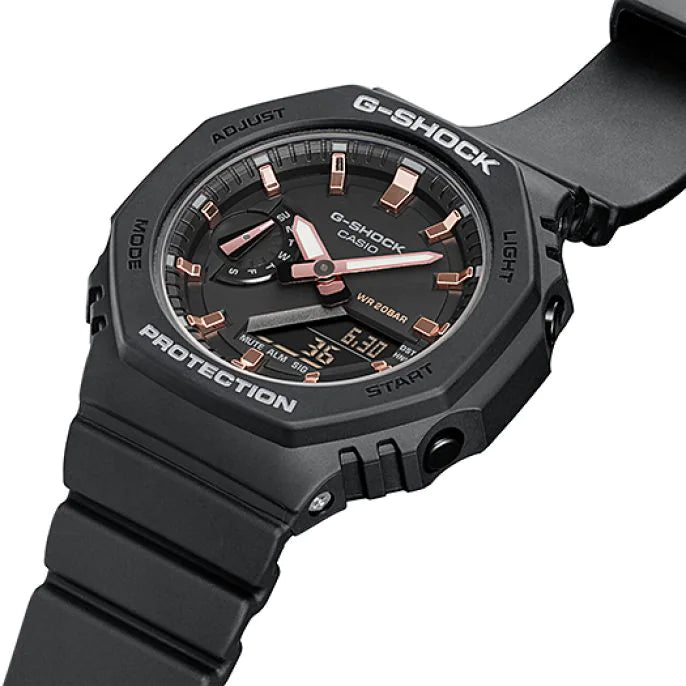 Casio G-Shock Carbon Core Guard Black x Rose Gold Accents AP CasiOak Ladies' Watch GMAS2100-1ADR