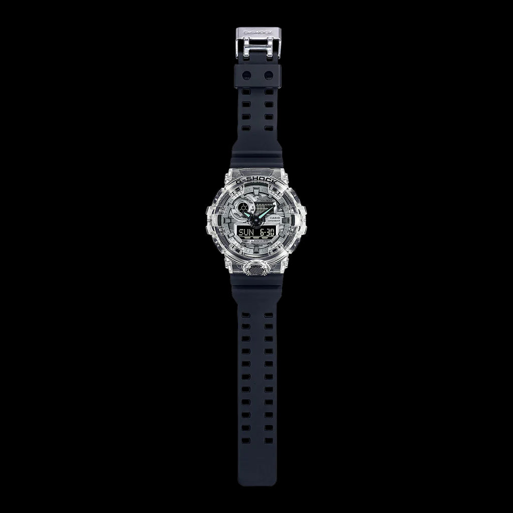 Casio G-Shock Metallic Grey Camo Camouflage Dial Translucent bezel Black Watch GA700SKC-1ADR