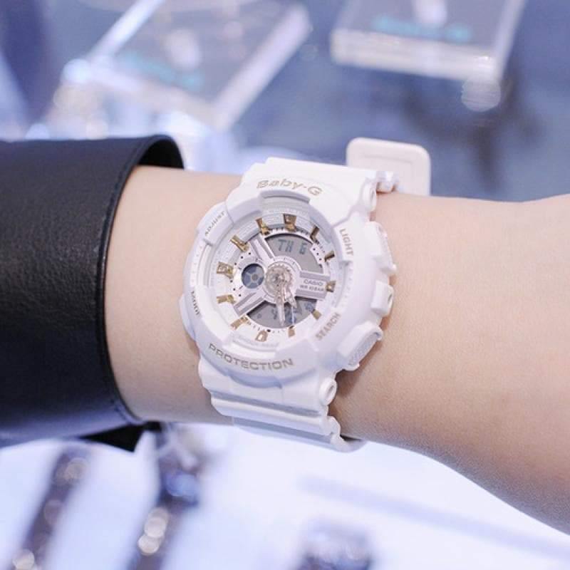 Casio Baby-G BA-110 Series Analog-Digital White x Matte Ecru x Gold Accents Watch BA110GA-7A1DR - Diligence1International