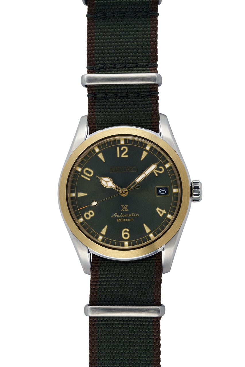 Seiko Japan Made Prospex Baby Alpinist Green Gold Bezel Junior Men's Nylon Strap Watch SPB212J1 - Diligence1International
