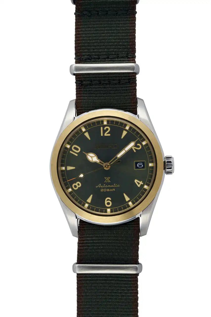 Seiko Japan Made Prospex Baby Alpinist Green Gold Bezel Junior Men's Nylon Strap Watch SPB212J1 - Diligence1International