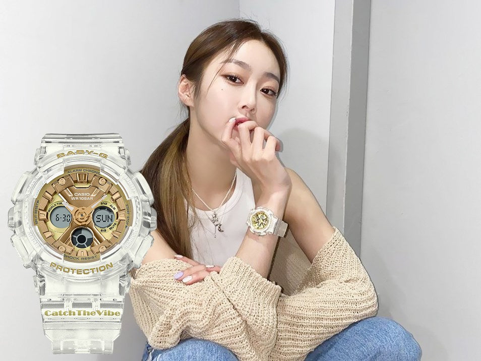 Casio Baby-G Anadigi Metallic Gold Clear Jelly RIEHATA Watch BA130CVG-7ADR
