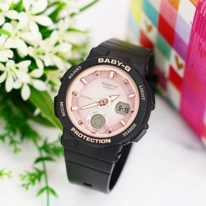 Casio Baby-G Beach Anadigi Traveler Series Pink Dial Black Watch BGA-250-1A3DR