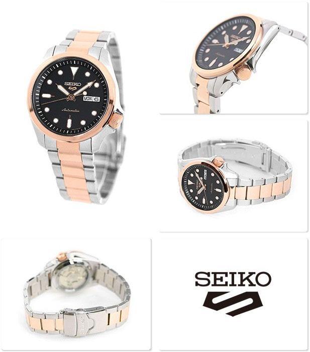 NEW Seiko 5 Sports 100M Automatic Men's Watch Black Dial 2 Tone Rose Gold Plated SRPE58K1 - Diligence1International