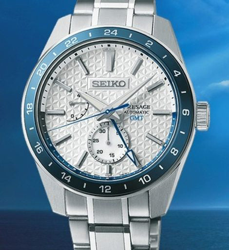 Seiko Presage Sharp Edged Series Limited Edition Asanoha White GMT Men's Stainless Steel Watch SPB223J1