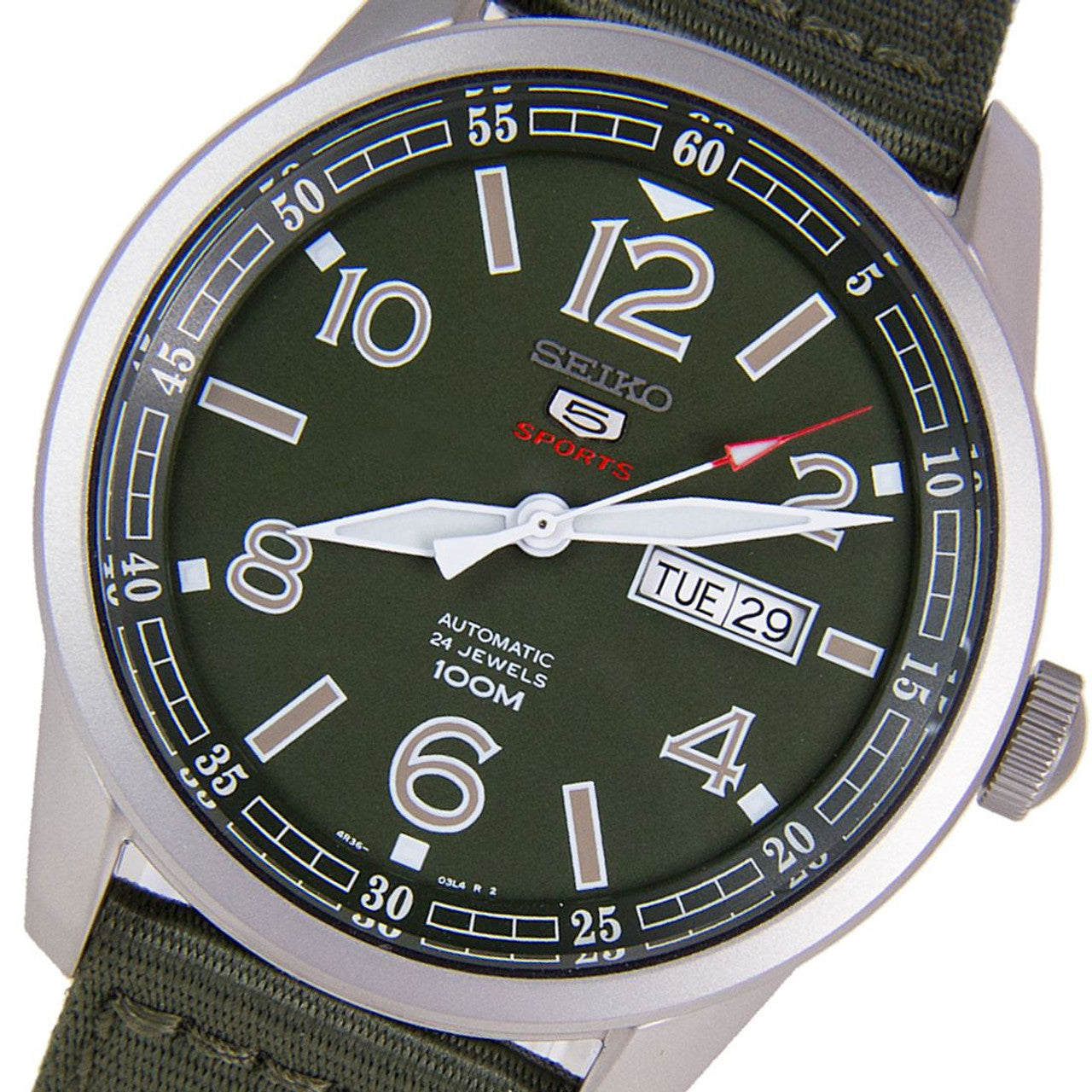 Seiko 5 Sports Military 100M Automatic Men's Watch Green Nylon Strap SRP621K1