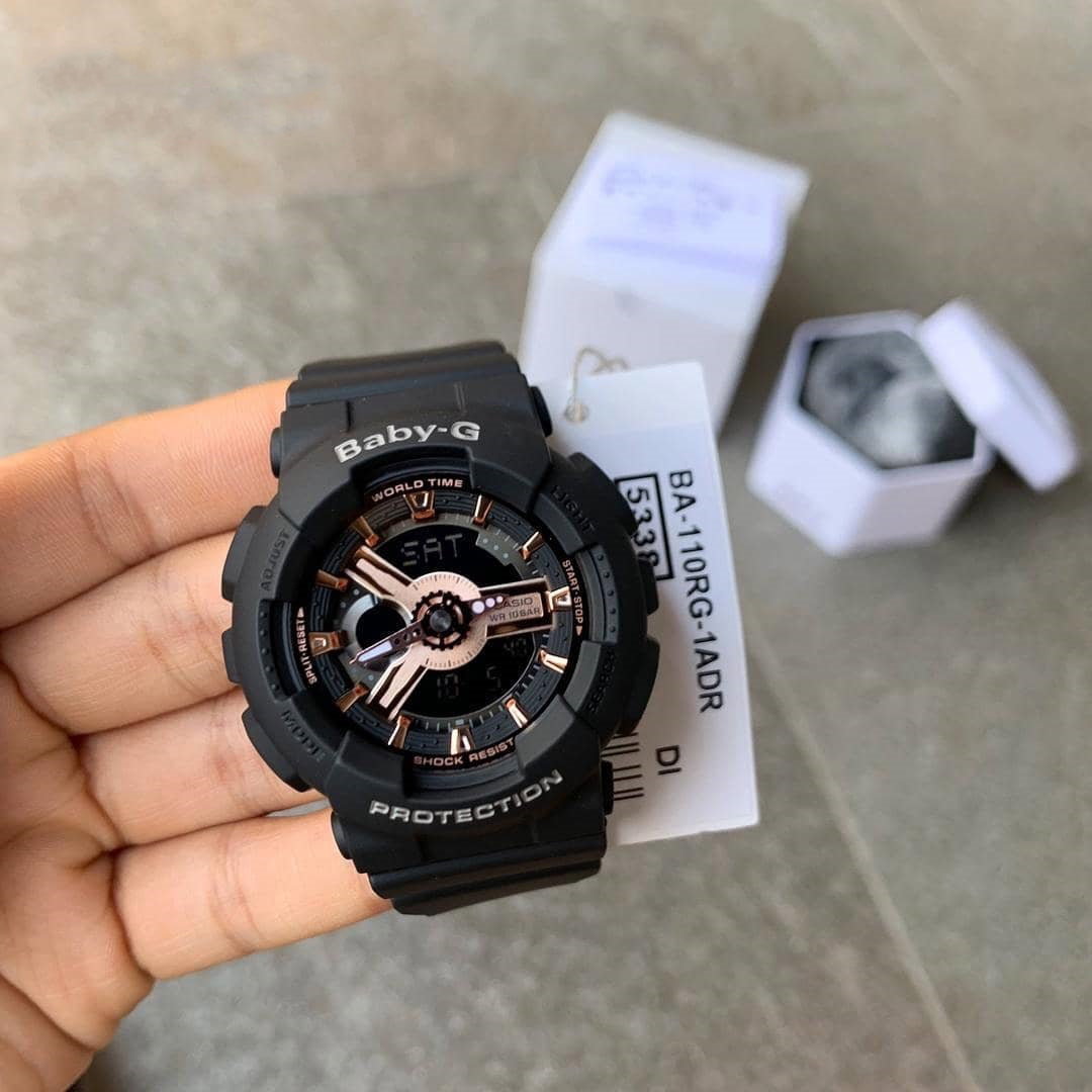 Casio Baby-G BA110 Series Anadigi Black x Rose Gold Watch BA110RG-1ADR