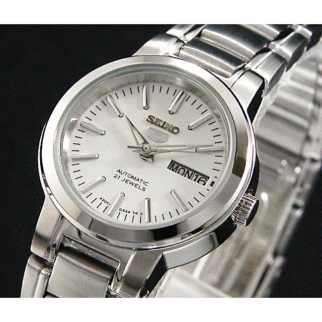 Seiko 5 Classic White Dial with Red Bar Couple's Stainless Steel Watch Set SNKK25K1+SYME39K1 - Diligence1International