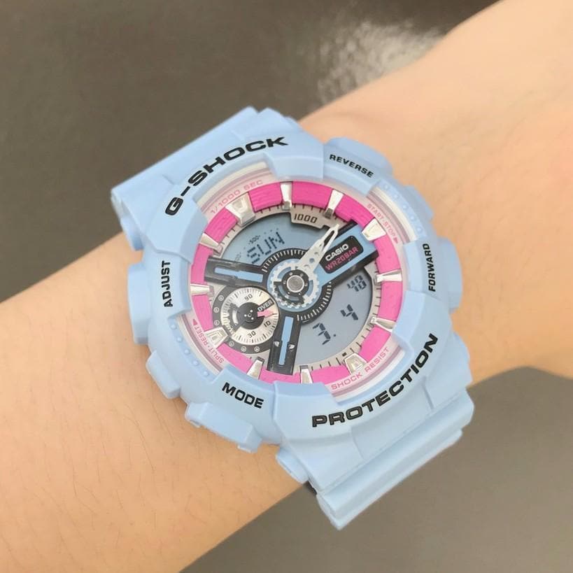 Casio G-Shock S Series Analog-Digital Baby Blue Floral Pattern Strap Ladies' Watch GMAS110F-2ADR - Diligence1International