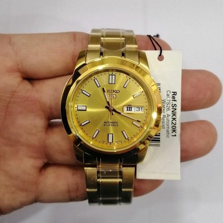Seiko 5 Classic Gold Dial Couple's Gold Plated Stainless Steel Watch Set SNKK20K1+SYM600K1 - Diligence1International