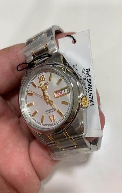 Seiko 5 Classic Mens Size Silver Dial 2 Tone Gold Plated Stainless Steel Strap Watch SNKL57K1 - Diligence1International