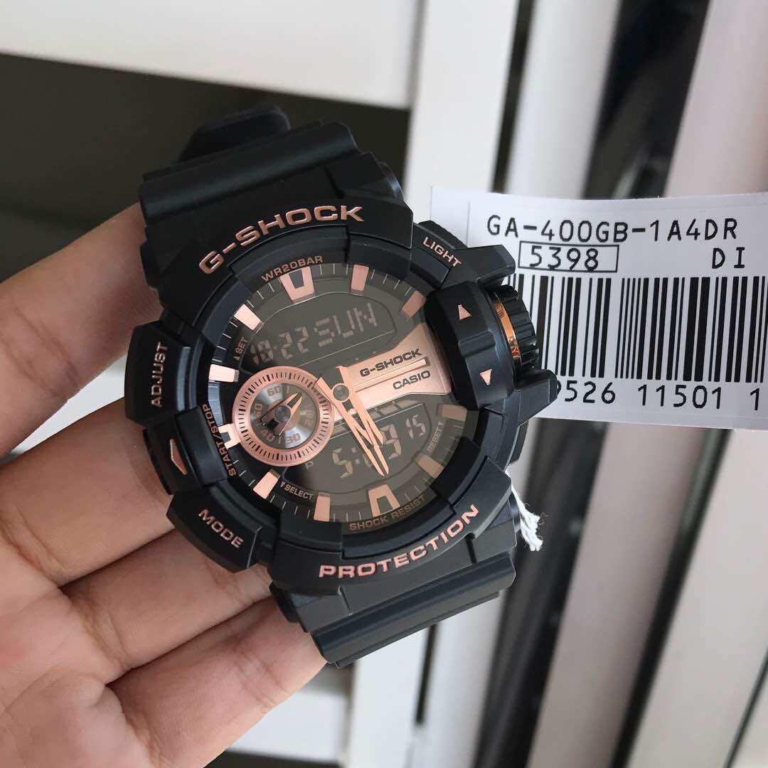 Casio G-Shock Big Case Analog-Digital Black x Rose Gold Tone Accents Watch GA400GB-1A4DR