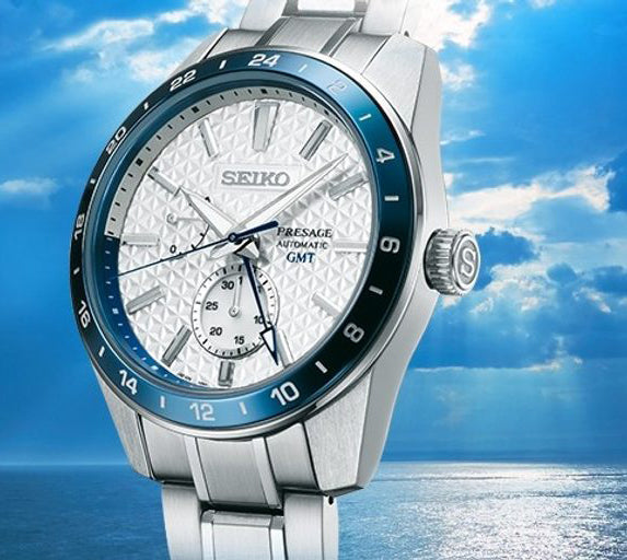 Seiko Presage Sharp Edged Series Limited Edition Asanoha White GMT Men's Stainless Steel Watch SPB223J1
