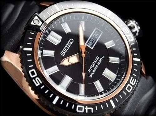 Seiko Men's Black Dial Rose Gold Plated "Stargate I" Rubber Strap Watch SKZ330K1 - Diligence1International