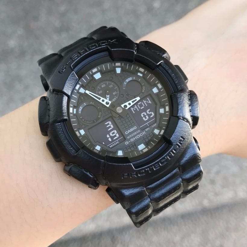Casio G-Shock Black Out Leather Texture Series Anadigi Black Watch GA100BT-1ADR - Diligence1International