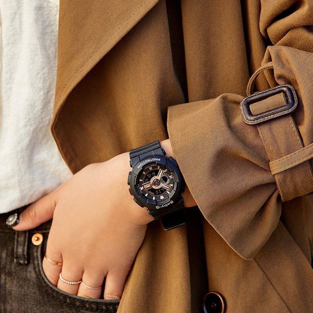 Casio Baby-G BA110 Series Anadigi Black x Rose Gold Watch BA110RG-1ADR