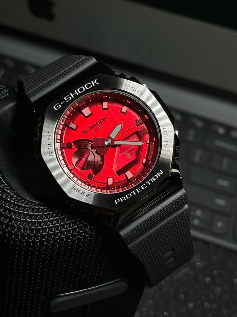 Casio G-Shock Carbon Core Guard Black x Red AP CasiOak Men's Metal Case Watch GM2100B-4ADR