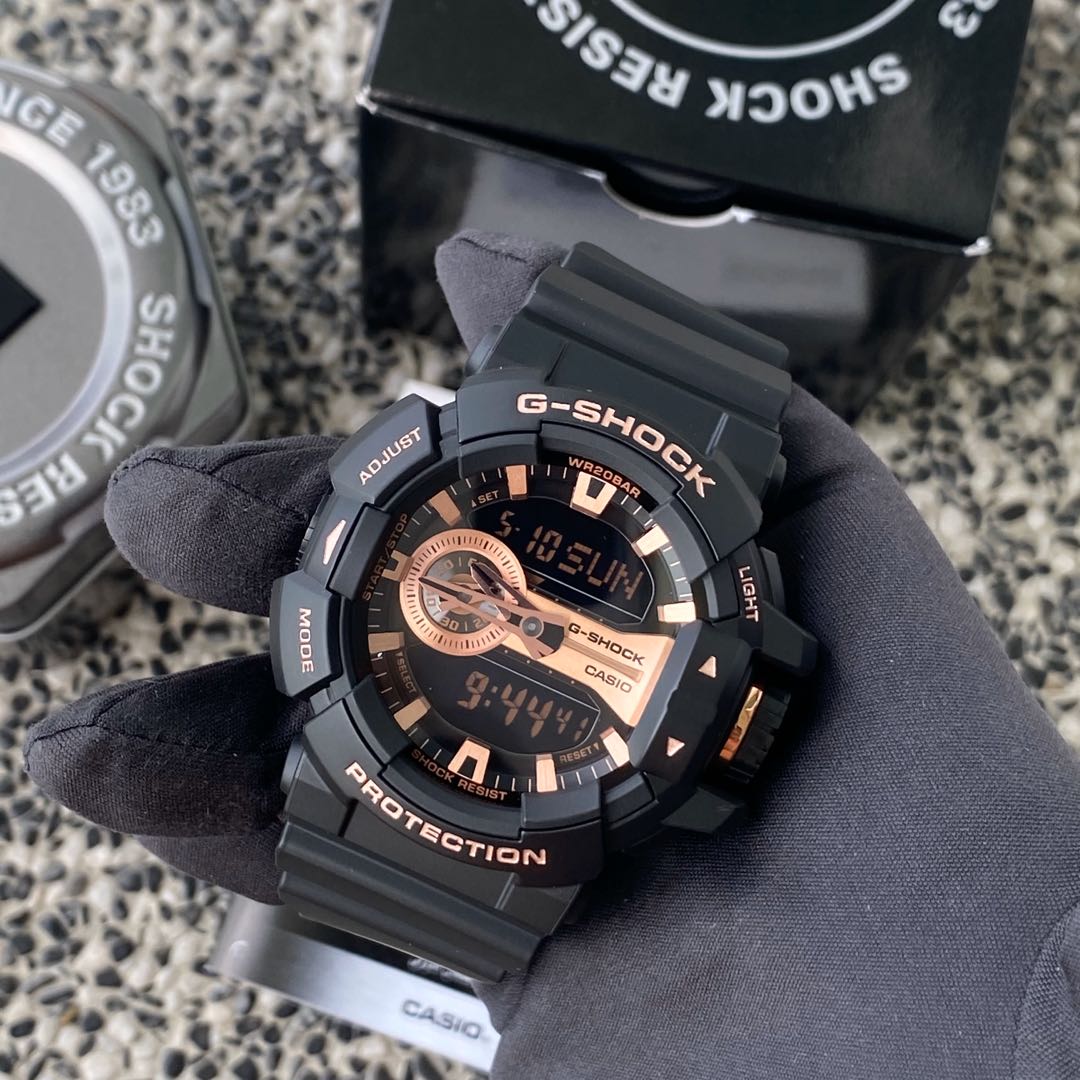 Casio G-Shock Big Case Analog-Digital Black x Rose Gold Tone Accents Watch GA400GB-1A4DR