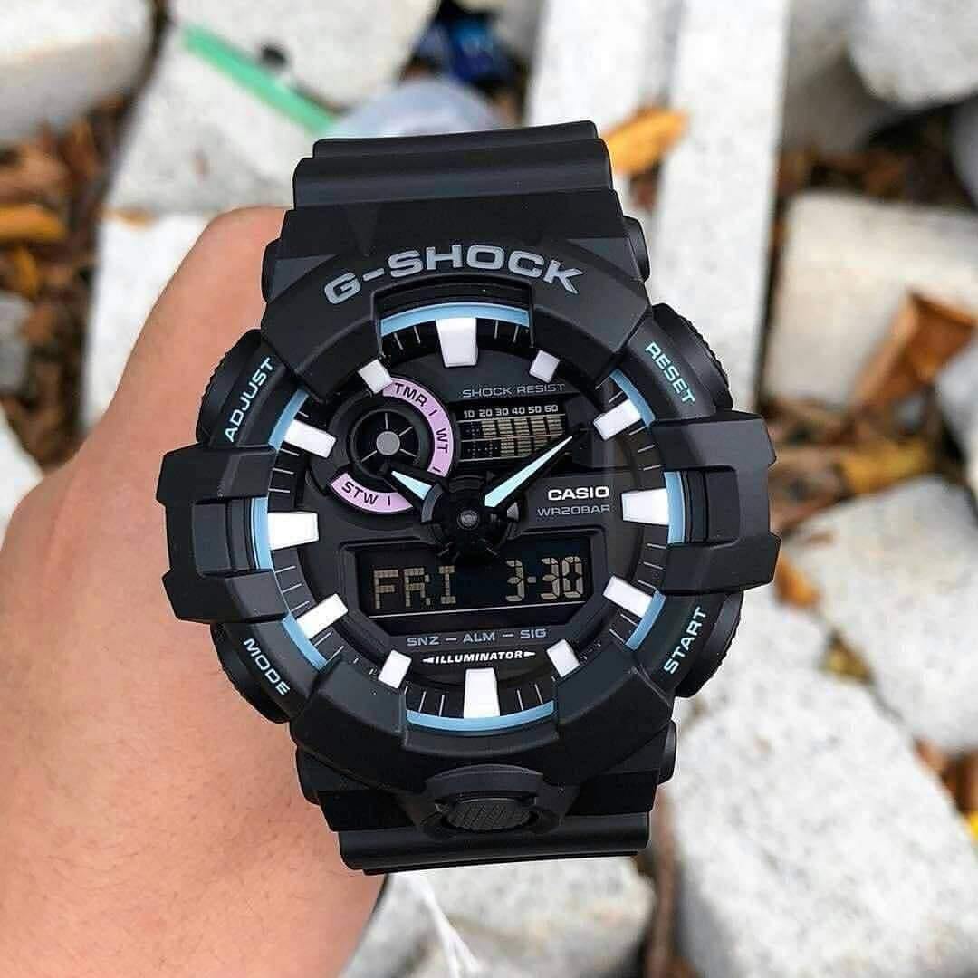Casio G-Shock Special Color Model Black x Baby Blue x Pink Accents Watch GA700PC-1ADR - Diligence1International