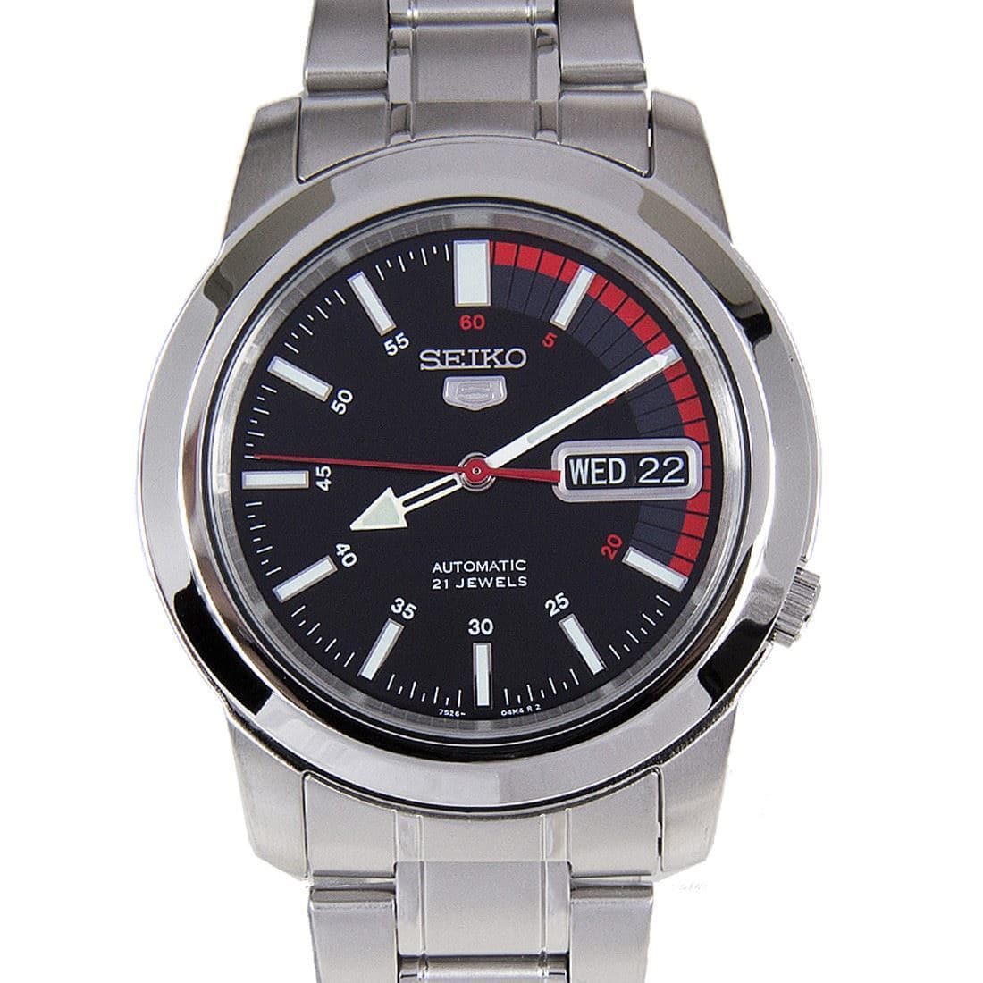 Seiko 5 Classic Black Dial with Red Bar Couple's Stainless Steel Watch Set SNKK31K1+SYMD95K1 - Diligence1International