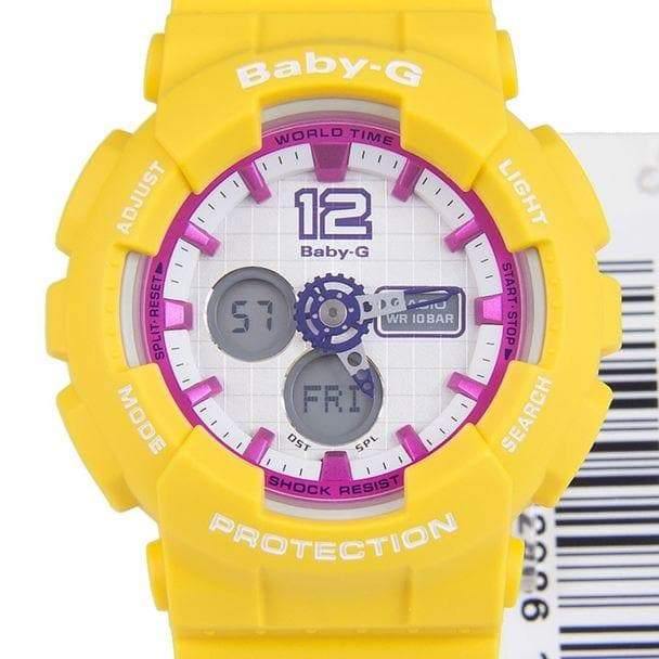 Casio Baby-G BA120 Analog-Digital Yellow x Pink Accents White Dial Watch BA120-9BDR - Diligence1International