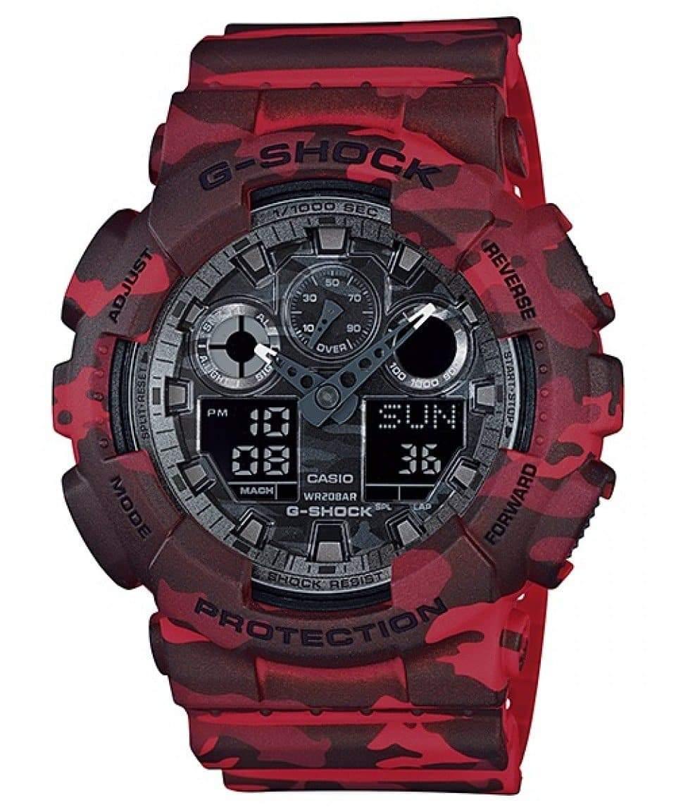 Casio G-Shock Military Black Camo Print Dial Red Camo Watch GA100CM-4ADR - Diligence1International