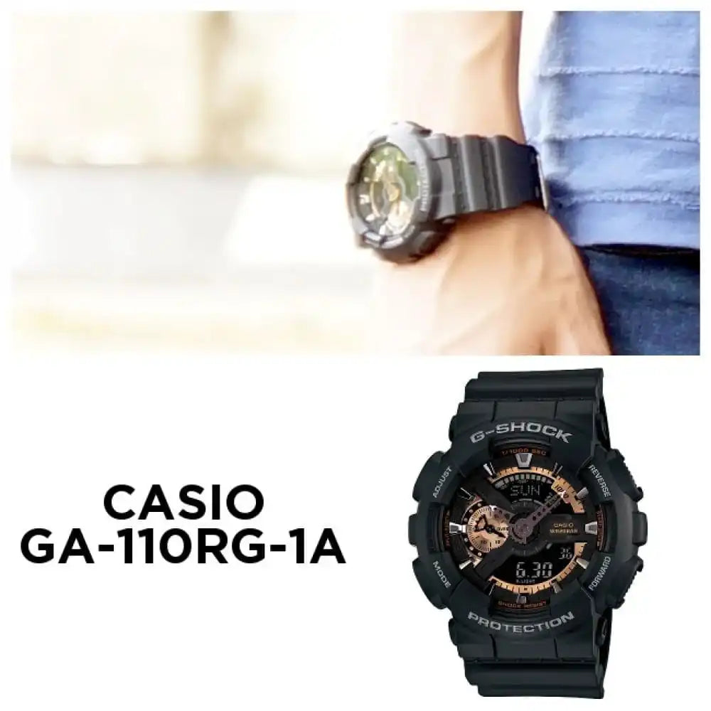 Casio G-Shock Black Stealth Series Analog-Digital Black x Rose Gold x Gray Accents Watch GA110RG-1ADR - Diligence1International