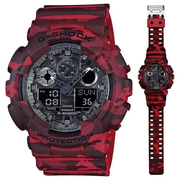 Casio G-Shock Military Black Camo Print Dial Red Camo Watch GA100CM-4ADR - Diligence1International