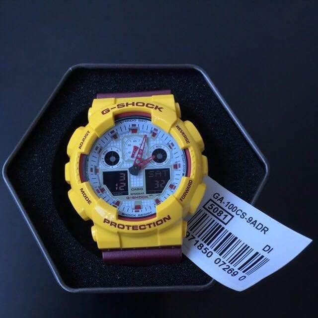 Casio G-Shock Crazy Colors Red Skins Trojans Anadigi Yellow x Maroon x White Dial Watch GA100CS-9ADR - Diligence1International