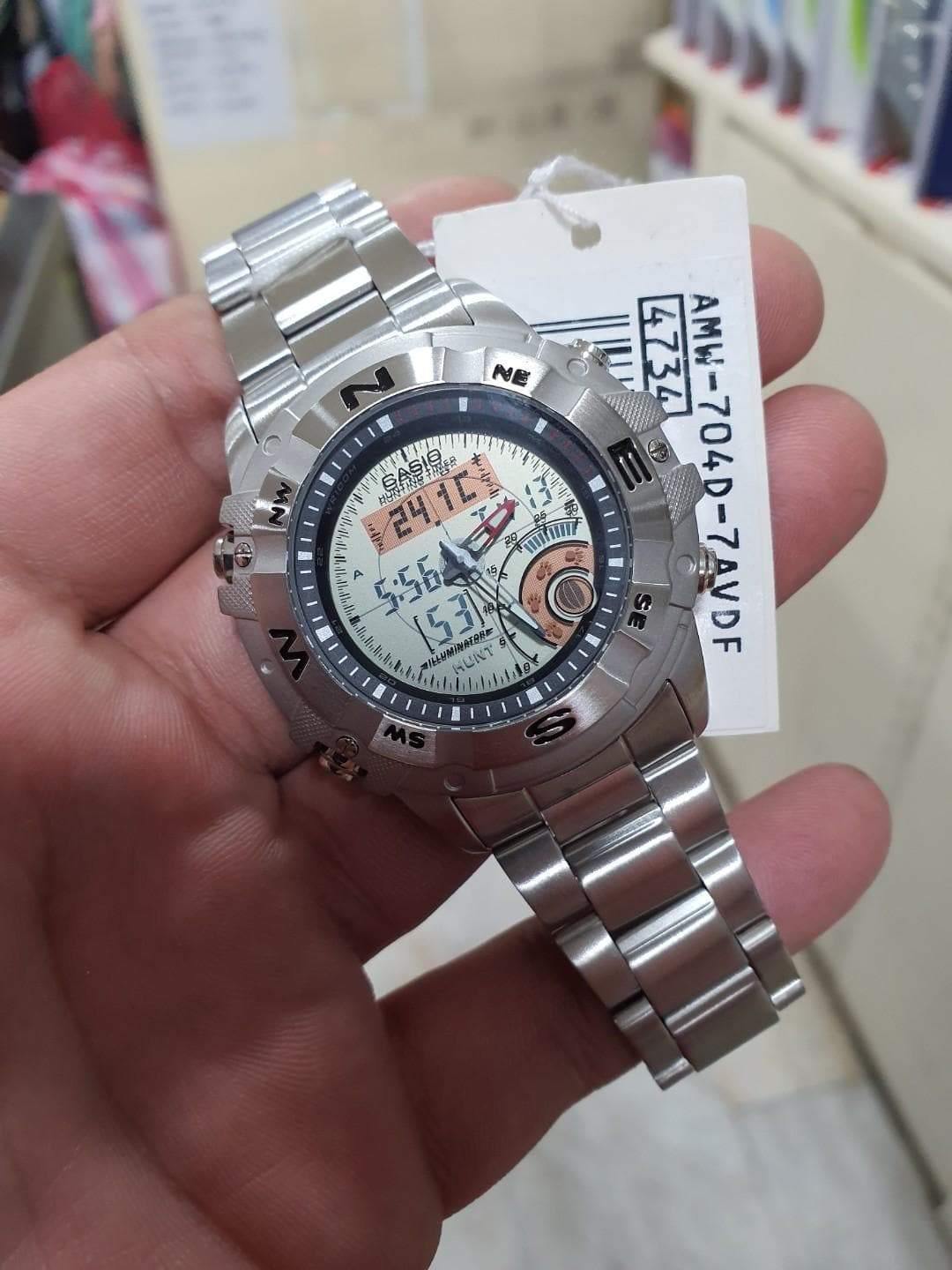 Casio Outgear Hunting Timer Moon Phase Anadigi Stainless Steel Watch AMW-704-7AV - Diligence1International