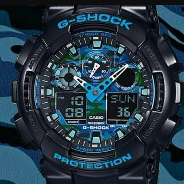 Casio G-Shock Military Blue Camo Camouflage Print Dial Watch GA100CB-1ADR - Diligence1International