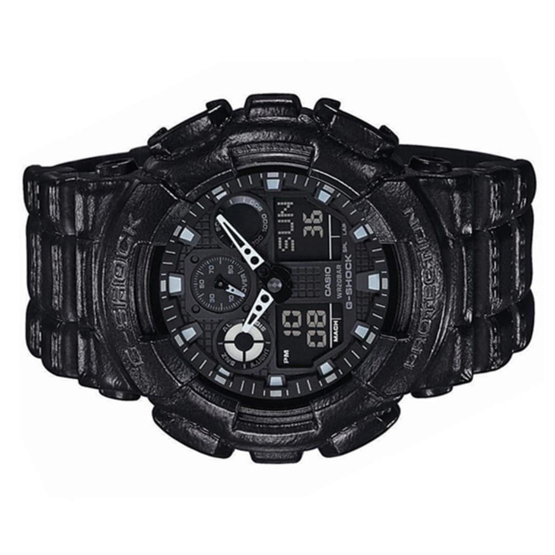 Casio G-Shock Black Out Leather Texture Series Anadigi Black Watch GA100BT-1ADR - Diligence1International