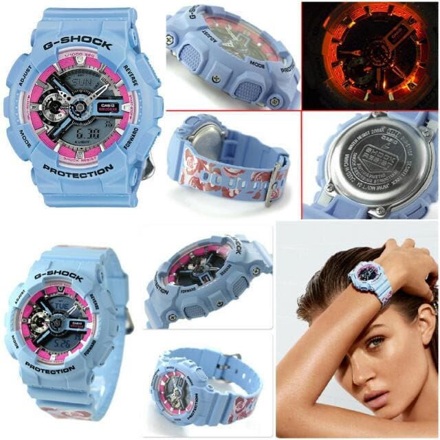 Casio G-Shock S Series Analog-Digital Baby Blue Floral Pattern Strap Ladies' Watch GMAS110F-2ADR - Diligence1International