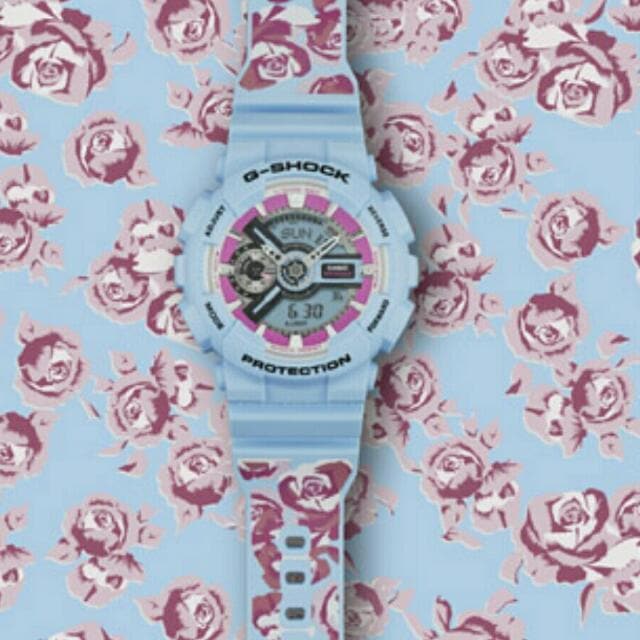 Casio G-Shock S Series Analog-Digital Baby Blue Floral Pattern Strap Ladies' Watch GMAS110F-2ADR - Diligence1International