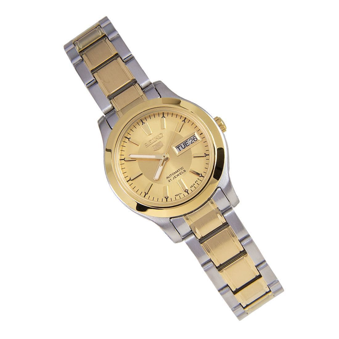 Seiko 5 Classic Ladies Size Gold Dial 2 Tone Gold Plated Stainless Steel Strap Watch SYMD92K1 - Diligence1International
