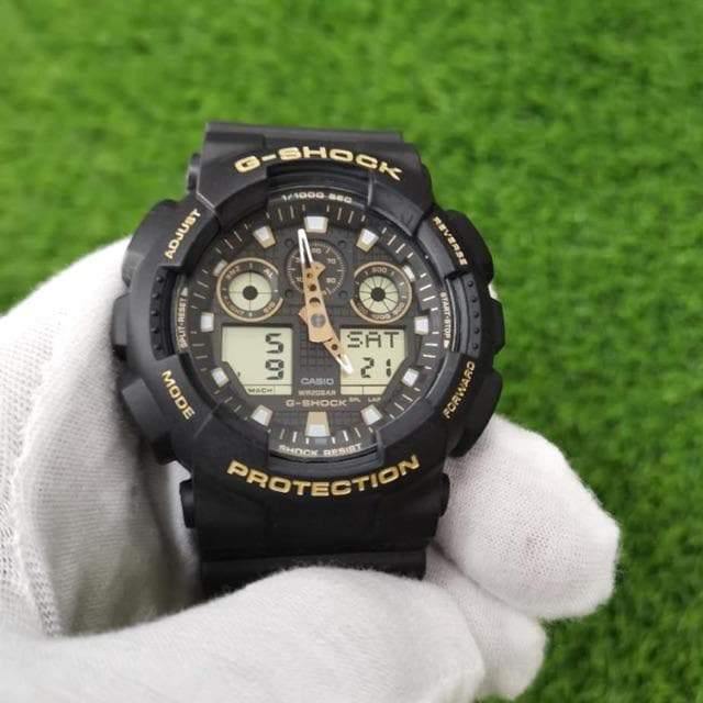 Casio G-Shock Analog-Digital Black x Gold Accents Watch GA100GBX-1A9DR - Diligence1International
