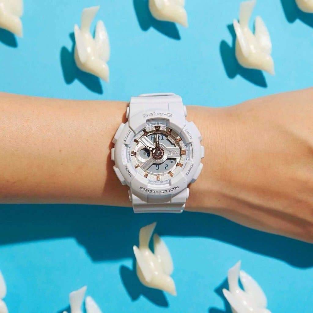 Casio Baby-G BA-110 Series Analog-Digital White x Matte Ecru x Gold Accents Watch BA110GA-7A1DR - Diligence1International