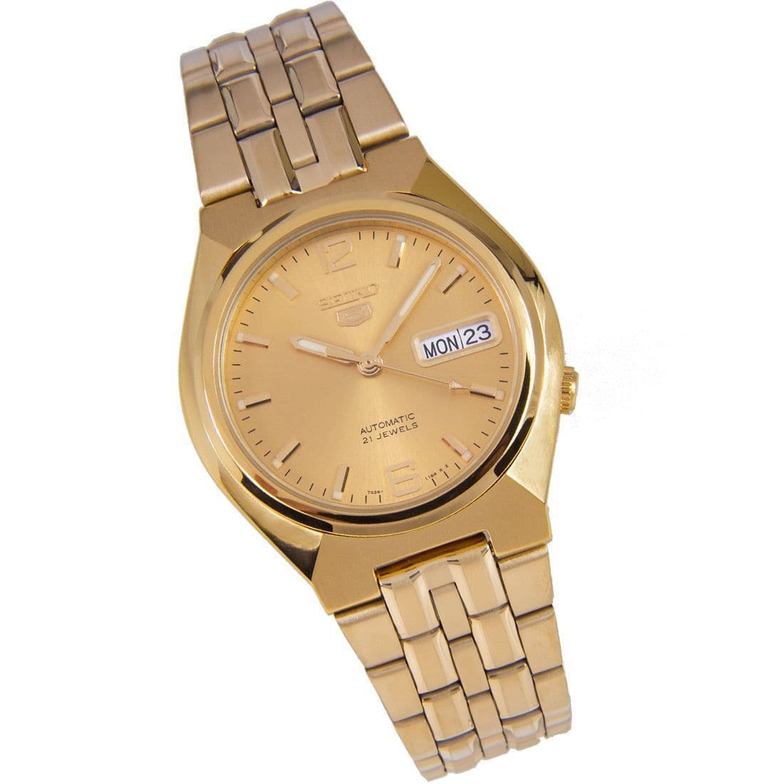 Seiko 5 Classic Mens Size Gold Dial & Plated Stainless Steel Strap Watch SNKL64K1 - Diligence1International
