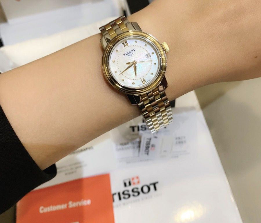 Tissot Swiss Made T-Classic Bridgeport 2 Tone Gold Plated MOP Ladies' Watch T0970102211600