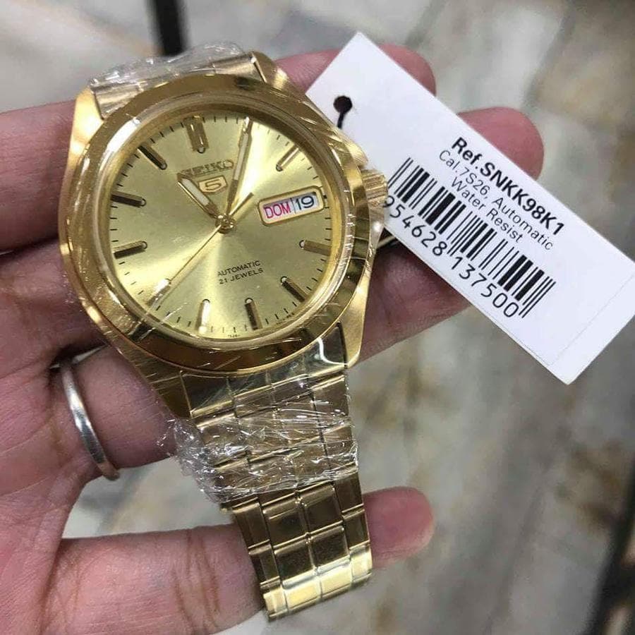 Seiko 5 Classic Mens Size Gold Dial & Plated Stainless Steel Strap Watch SNKK98K1 - Diligence1International