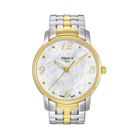 Tissot Swiss Made T-Round 2 Tone Gold Plated Ladies' MOP Watch T052.210.22.117.00 - Diligence1International