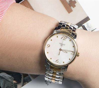 Tissot Swiss Made T-Round 2 Tone Gold Plated Ladies' MOP Watch T052.210.22.117.00 - Diligence1International