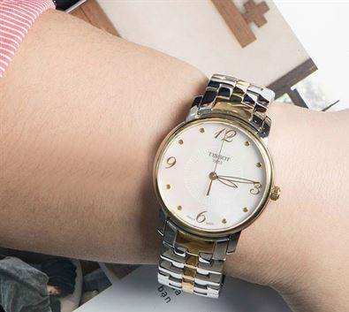 Tissot Swiss Made T-Round 2 Tone Gold Plated Ladies' MOP Watch T052.210.22.117.00 - Diligence1International